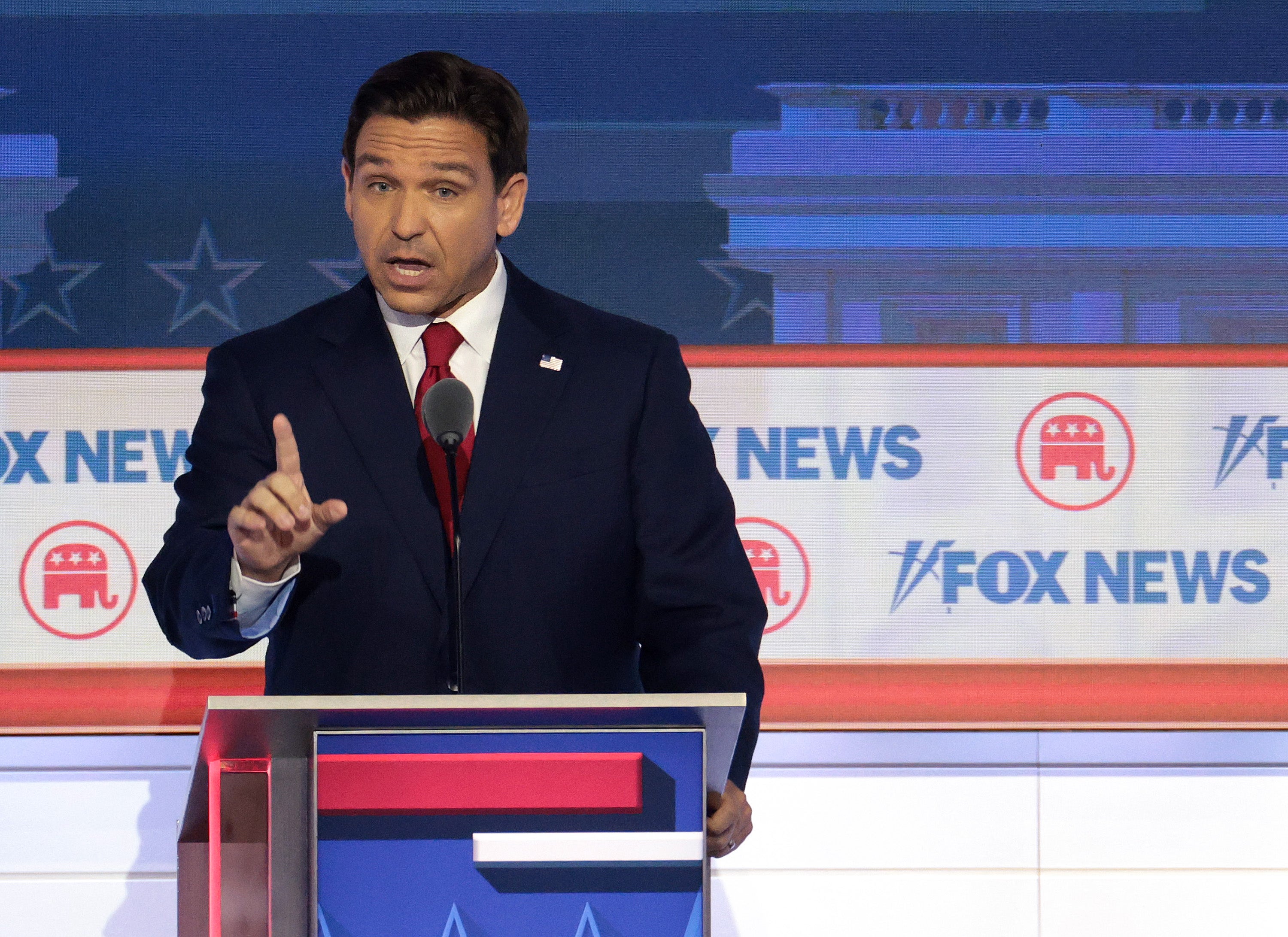 Republican presidential candidate, Florida Gov. Ron DeSantis participates in the first debate of the GOP primary season