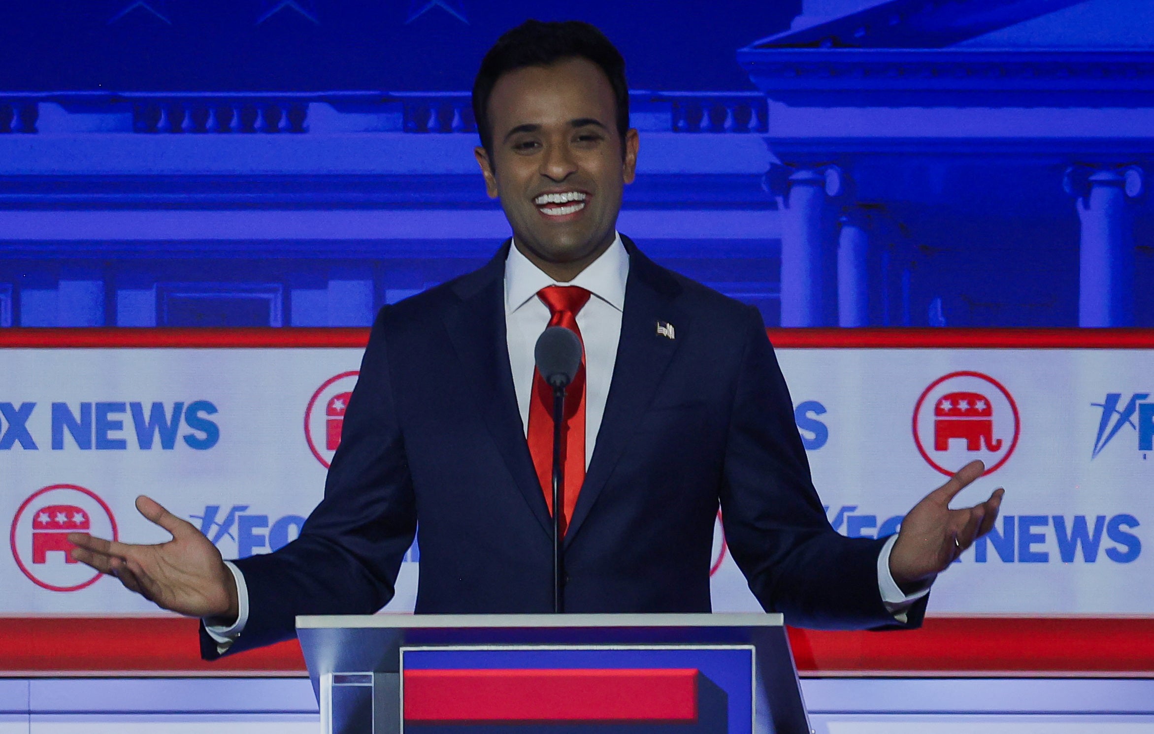 Republican presidential candidate and former biotech executive Vivek Ramaswamy speaks at the first Republican candidates' debate