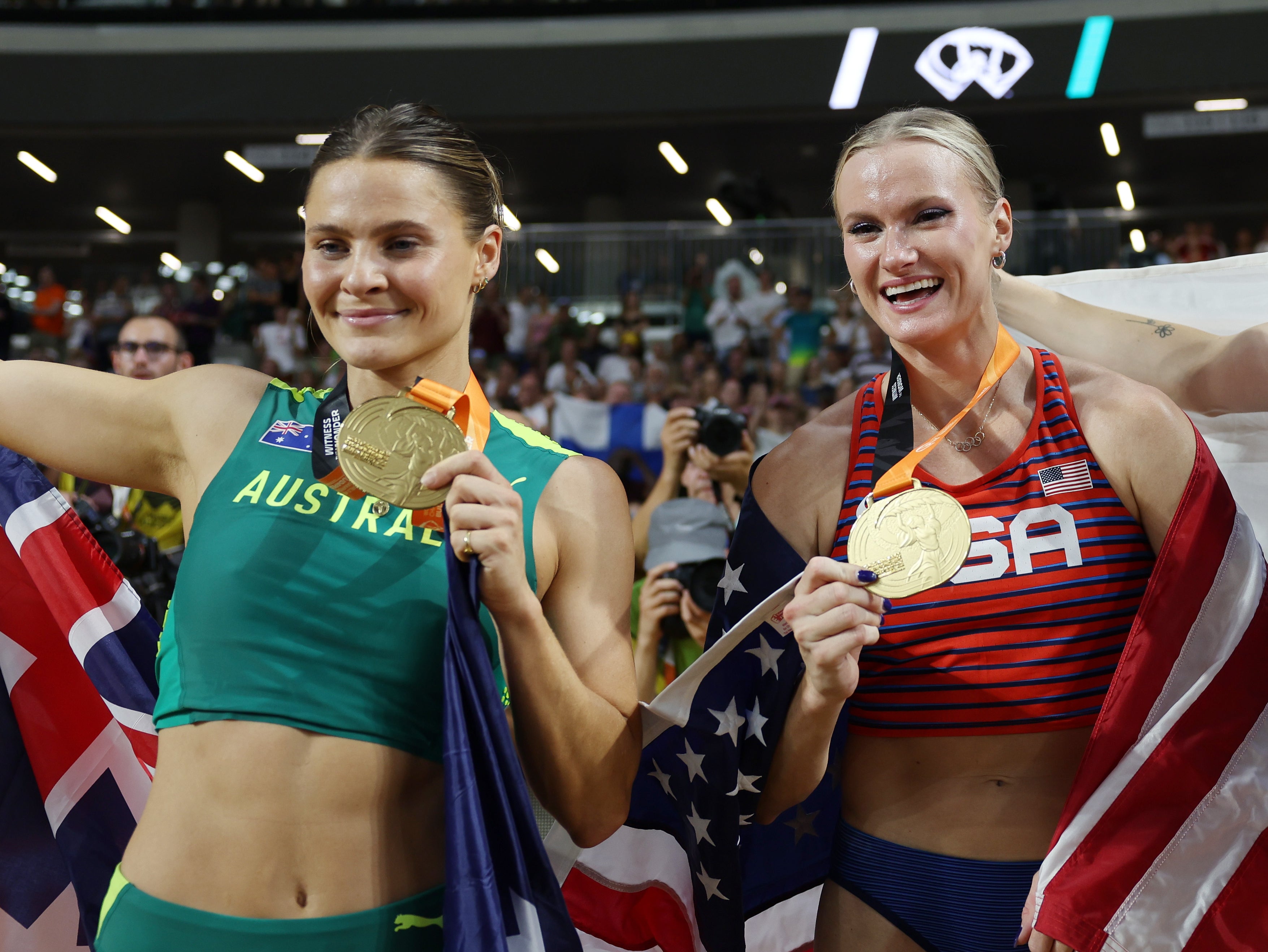 Pole vault pair agree to share gold medal at World Championships