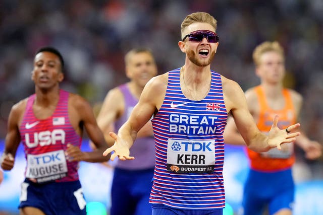 Great Britain’s Josh Kerr celebrates his world gold (Martin Rickett/PA)