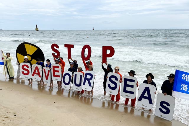 <p>Protests in Busan, South Korea, against Japan releasing treated radioactive water from the wrecked Fukushima nuclear power plant</p>