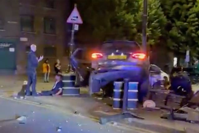 <p>The car failed to stop for police before smashing into a bench </p>
