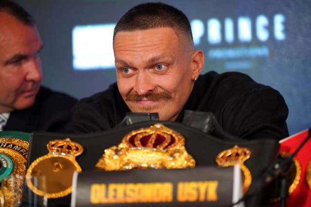 Oleksandr Usyk kept it short and sweet during his press conference ahead of Saturday’s world heavyweight title fight with Daniel Dubois (Yui Mok/PA)