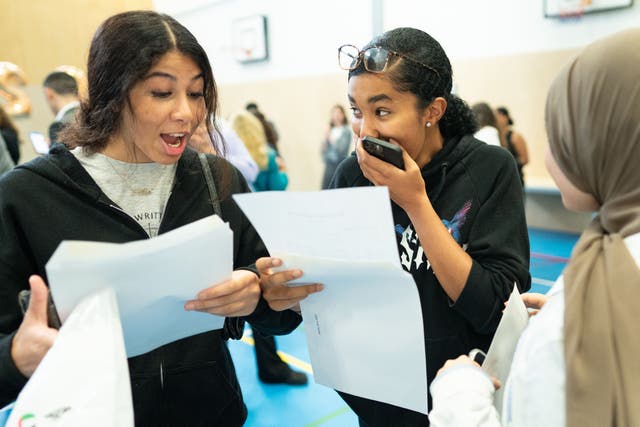 Pupils open their GCSE results at Paddington Academy in London (Stefan Rousseau/PA)