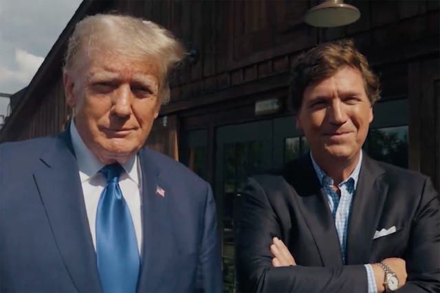 <p>Donald Trump and Tucker Carlson ahead of Debate Night interview in August </p>
