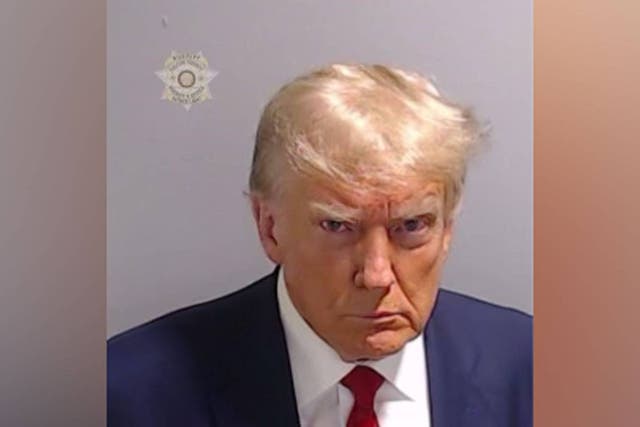 <p>Donald Trump’s booking photo after he surrendered at Fulton County Jail in Atlanta, Georgia</p>