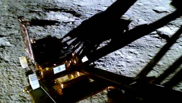 <p>India’s Chandrayaan-3 footage of a rover rolling out onto the moon's surface after the spacecraft made a historic landing</p>