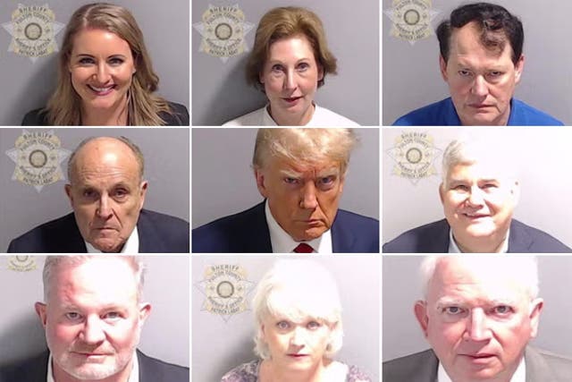 <p>Donald Trump and his co-defendants mug shots </p>