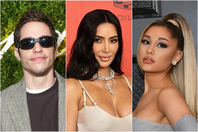 <p>Pete Davidson, Kim Kardashian and Ariana Grande </p>