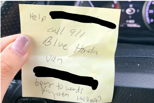 <p>A chilling note passed by a woman who had allegedly been kidnapped and forced into a car by a man posing as an Uber driver</p>