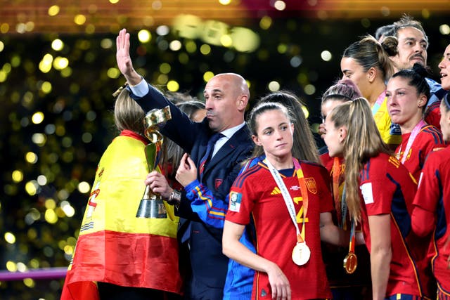 <p>Spanish football federation president Luis Rubiales following the FIFA Women’s World Cup final (Isabel Infantes/PA)</p>