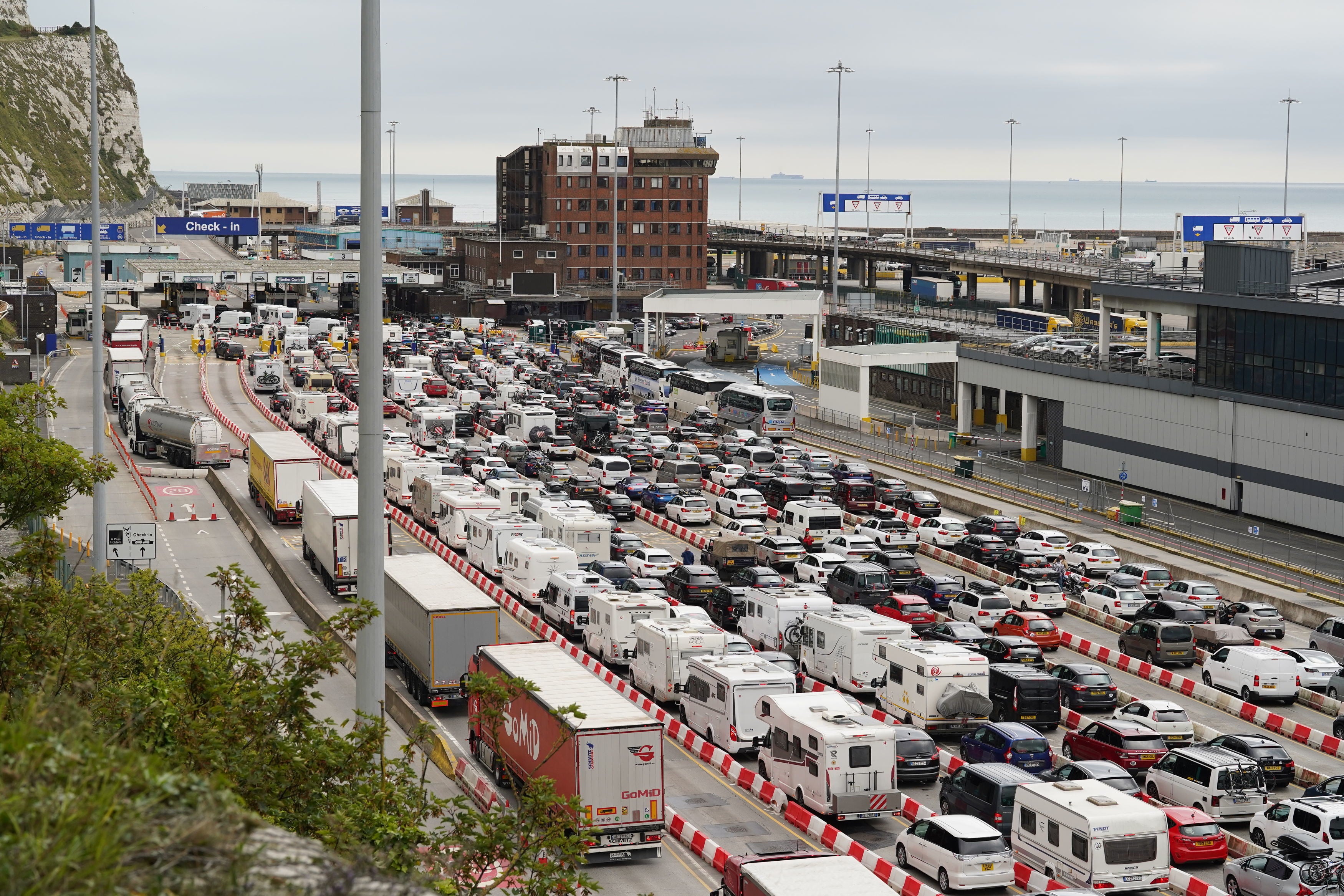 Vehicles queue at the Port of Dover, Kent, as the summer bank holiday getaway starts