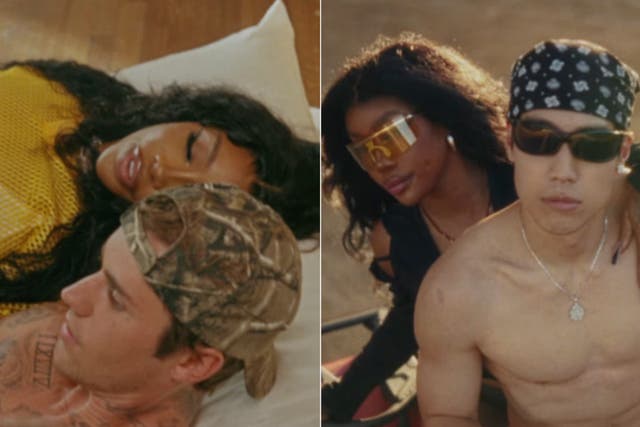 <p>Justin Bieber (left) and Young Mazino in SZA’s ‘Snooze’ video</p>