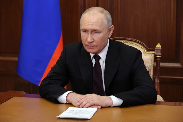 <p>Russia’s President Vladimir Putin addresses the participants of the BRICS Business Forum via video link in Moscow</p>
