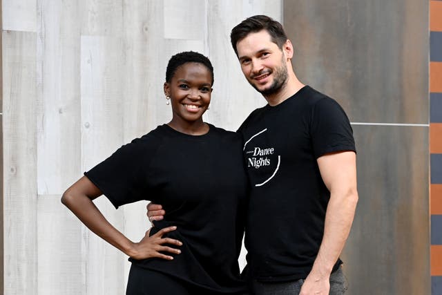 <p>Oti Mabuse poses as she takes part in rehearsals with her husband Marius Iepure ahead of her 'I Am Here' tour on February 24, 2022 </p>