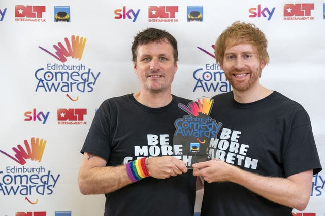 Producers Danny Ward (left) and Mark Simmons for A Show For Gareth Richards winner of the Victoria Wood Award at the 2023 Edinburgh Comedy Awards (Jane Barlow/PA)