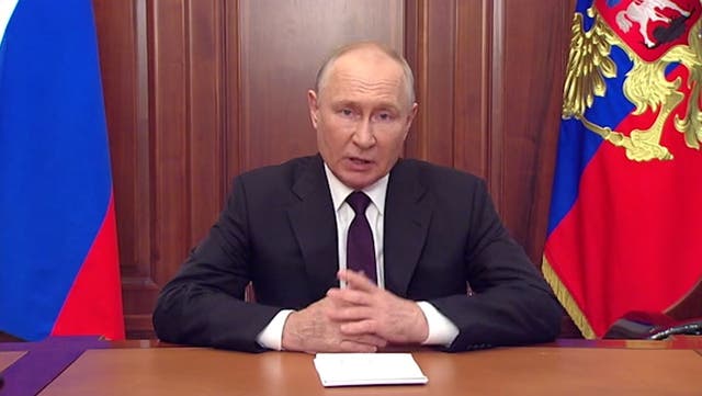<p>Putin appears to speak with bizarre altered voice in video address during Brics summit.</p>