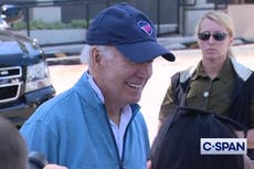 Watch a smiling Joe Biden call Donald Trump’s mugshot ‘handsome’