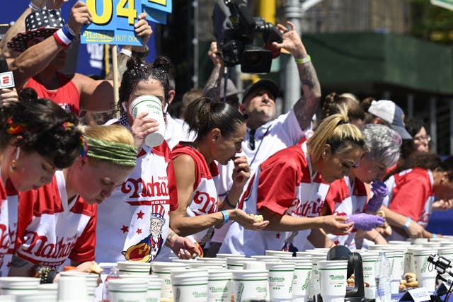 The annual Fourth of July International Hot Dog Eating Contest competition took place at Seal Bay Resort’s White Horse Complex in Selsey, West Sussex (Major League Eating/PA)