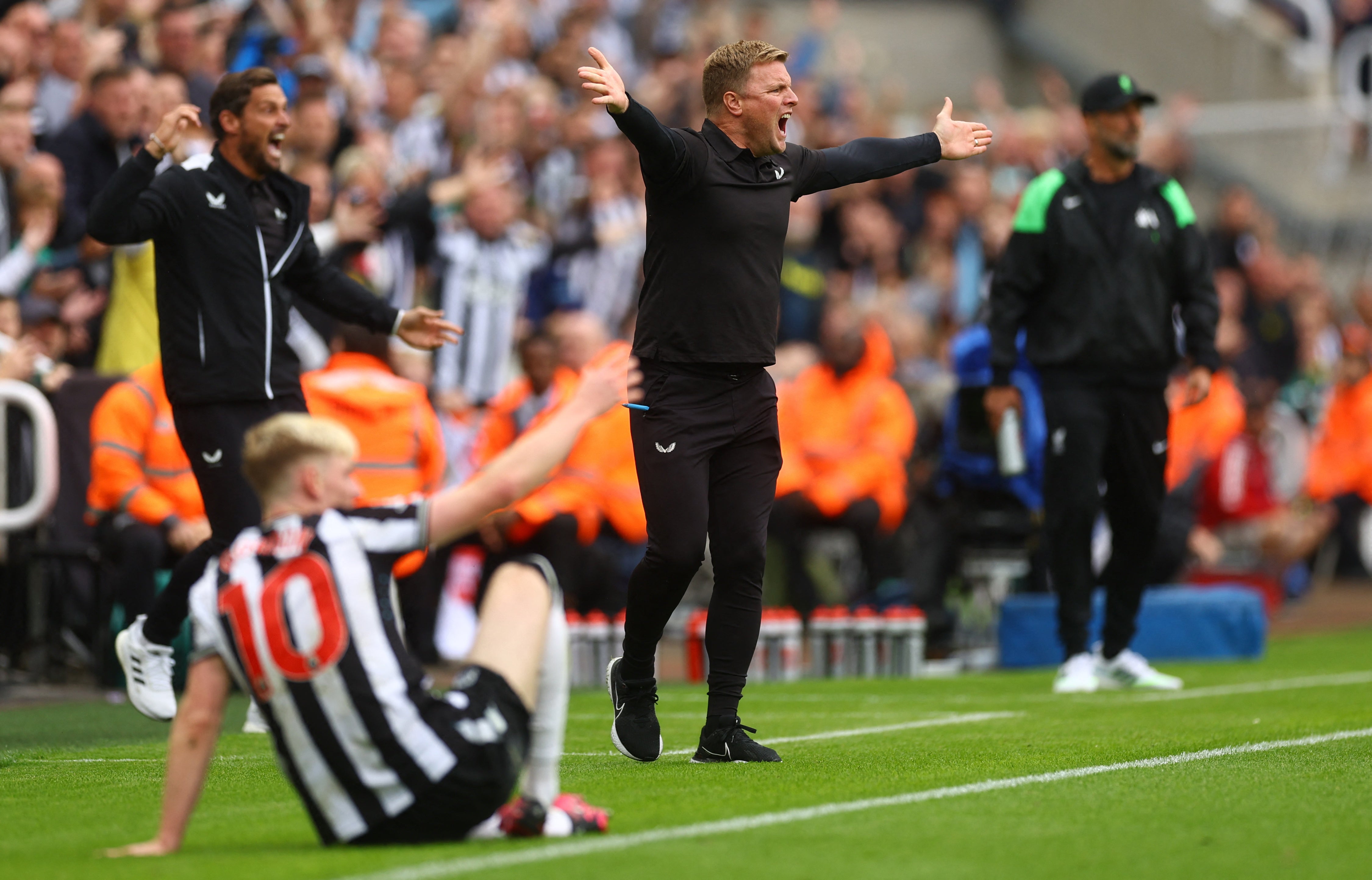 Eddie Howe gestures on the touchline during the defeat