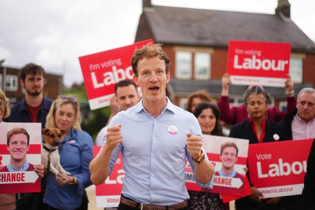 Alistair Strathern spoke to Labour supporters in Flitwick (Victoria Jones/PA)