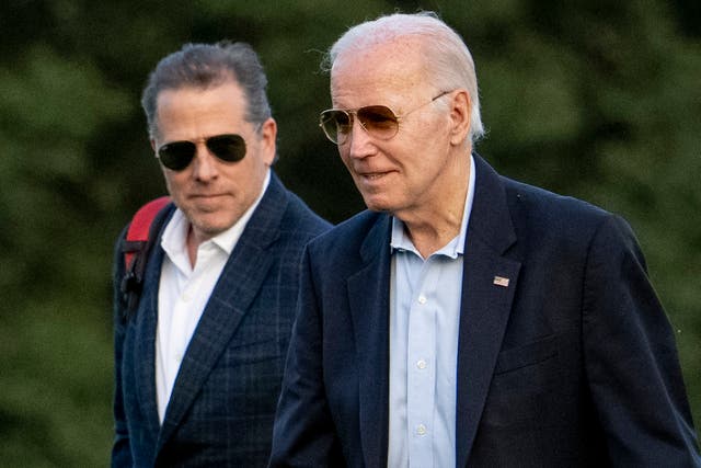 <p>President Joe Biden, and his son Hunter Biden arrive at Fort McNair, Sunday, June 25, 2023, in Washington. </p>