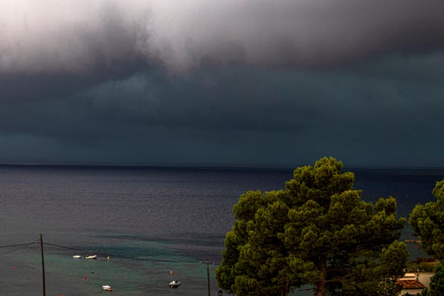 <p>A large cloud over the sea of the town of Andratx, in Mallorca, Spain, 27 August 2023.</p>