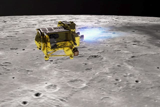 <p>Artist illustration of Japan’s lander cruising in lunar orbit</p>