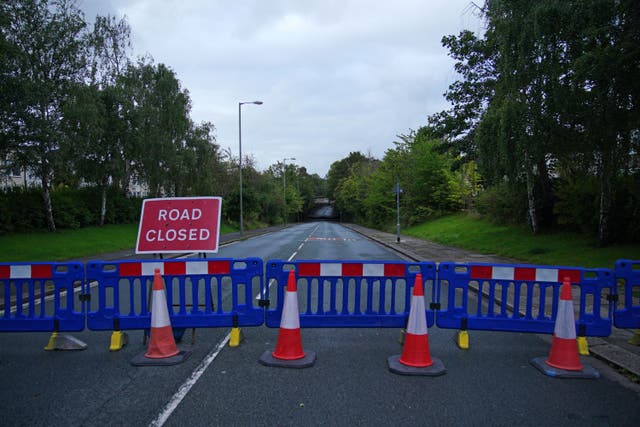 The road closure on Queens Drive in the Mossley Hill area of Liverpool (Peter Byrne/PA)