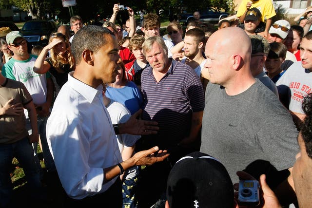 <p>Joe Wurzelbacher confronts Barack Obama during the 2008 presidential campaign, in Ohio</p>