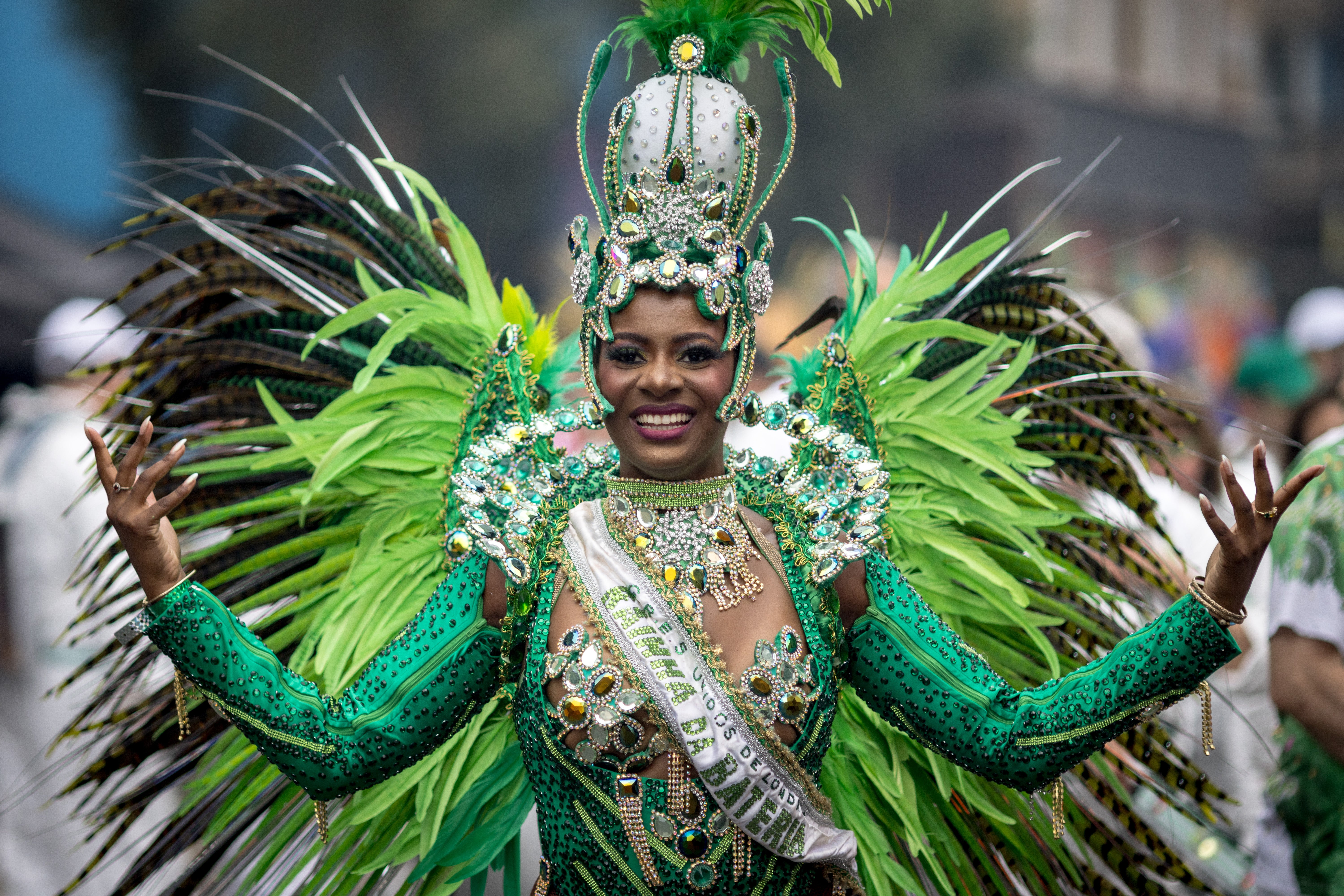 A performer parades in costume on the final day of Notting Hill Carnival