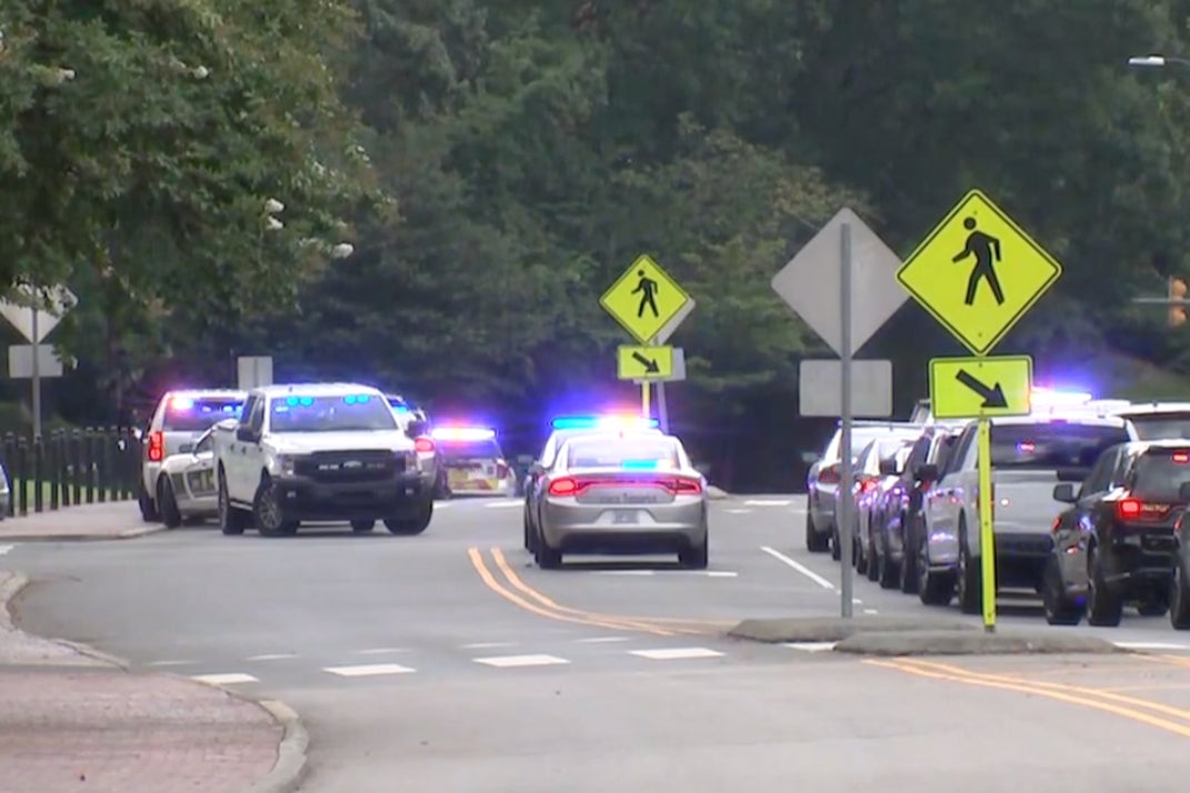 Police are pictured at the scene of an active shooter situation at UNC Chapel Hill