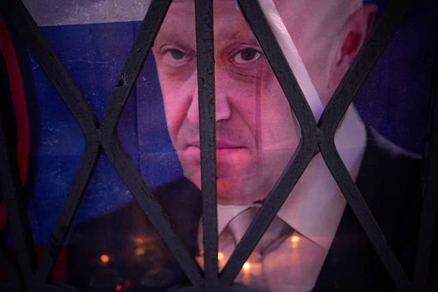 <p>A portrait of the owner of private military company Wagner Group Yevgeny Prigozhin is set at an informal street memorial after he died in a suspicious plane crash </p>