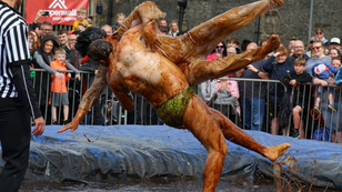 Wrestlers slammed into gravy during wacky world championships