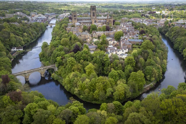 Durham Cathedral which stands on The Bailey, a peninsula formed by the River Wear looping around the historic centre of Durham (Jane Barlow/PA)