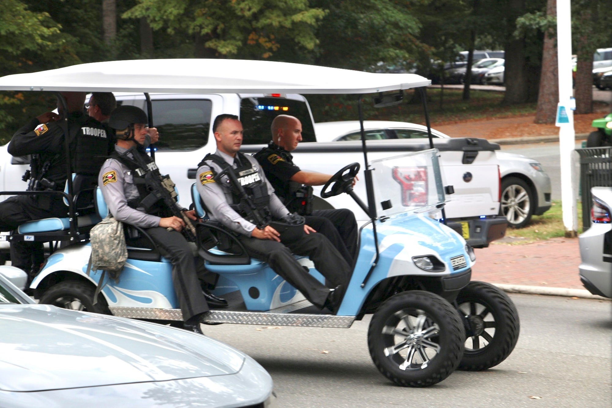 Law enforcement respond to the shooting at the lab building in the centre of the UNC campus