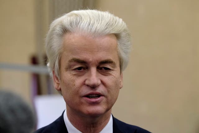 <p>File. Dutch prosecutors demanded a 12-year prison sentence for a former Pakistani cricketer accused of incitement to murder firebrand anti-Islam lawmaker Geert Wilders (pictured above) </p>