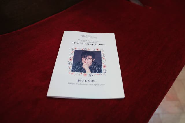 The service sheet for the funeral of murdered journalist Lyra McKee at St Anne’s Cathedral in Belfast (Brian Lawless/PA)
