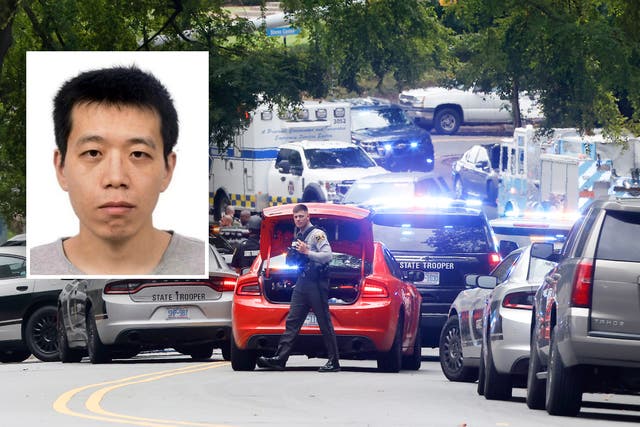 <p>Tailei Qi (inset) is accused of shooting dead faculty member at UNC-Chapel Hills </p>