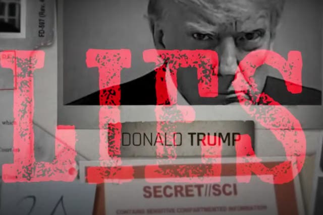 <p>A moment from a super PAC’s ad for Chris Christie featuring Donald Trump’s mugshot</p>