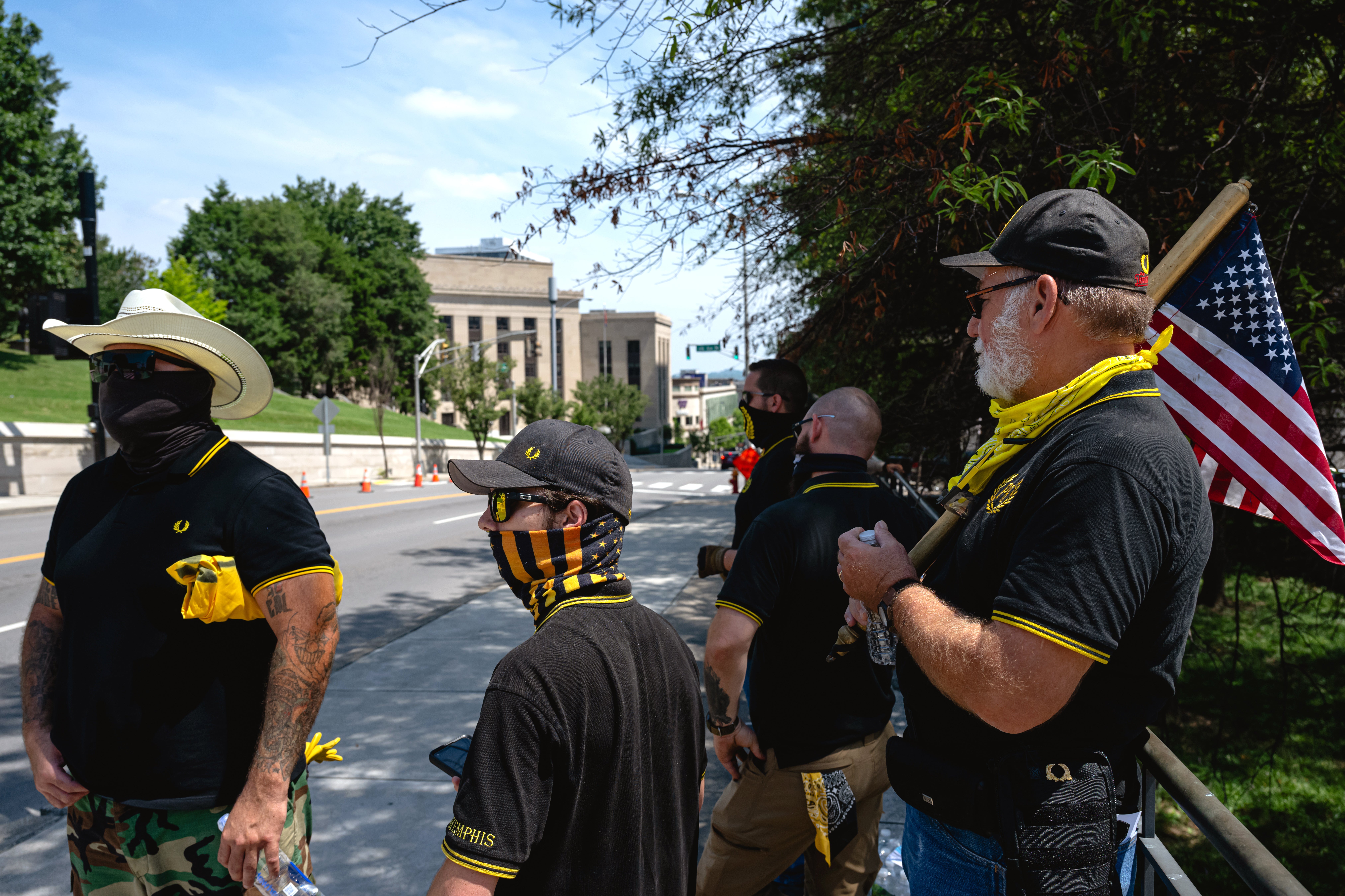 Members of the Proud Boys gathered outside the Tennessee state capitol on 21 August