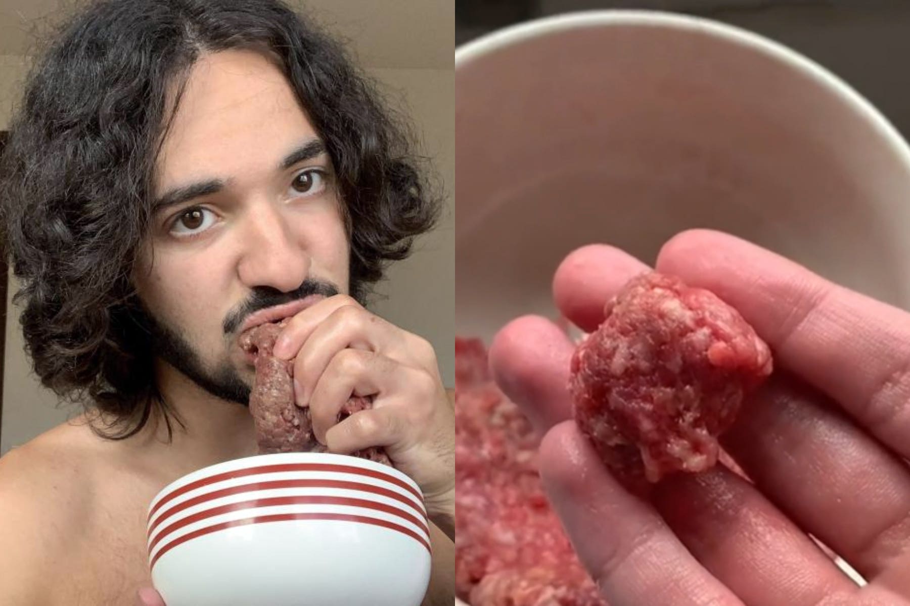 Jones Hussain, 20, from Stockholm, Sweden, eats raw meat including beef, chicken and liver (Jones Hussain/PA Real Life)