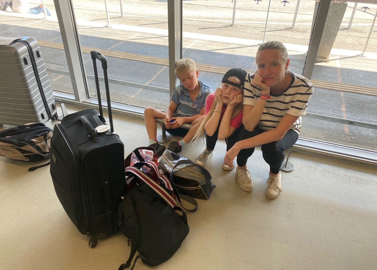 Rory Dollard's wife Joanne and their children Emily, 10, and Arthur, eight at Bergerac Dordogne Perigord Airport