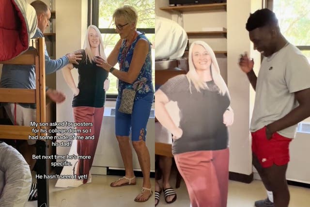 <p>Mother puts life-size cutout of herself in son’s dorm room</p>
