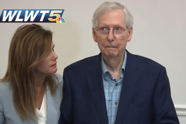 <p>Mitch McConnell appears to freeze at a press conference in Kentucky</p>