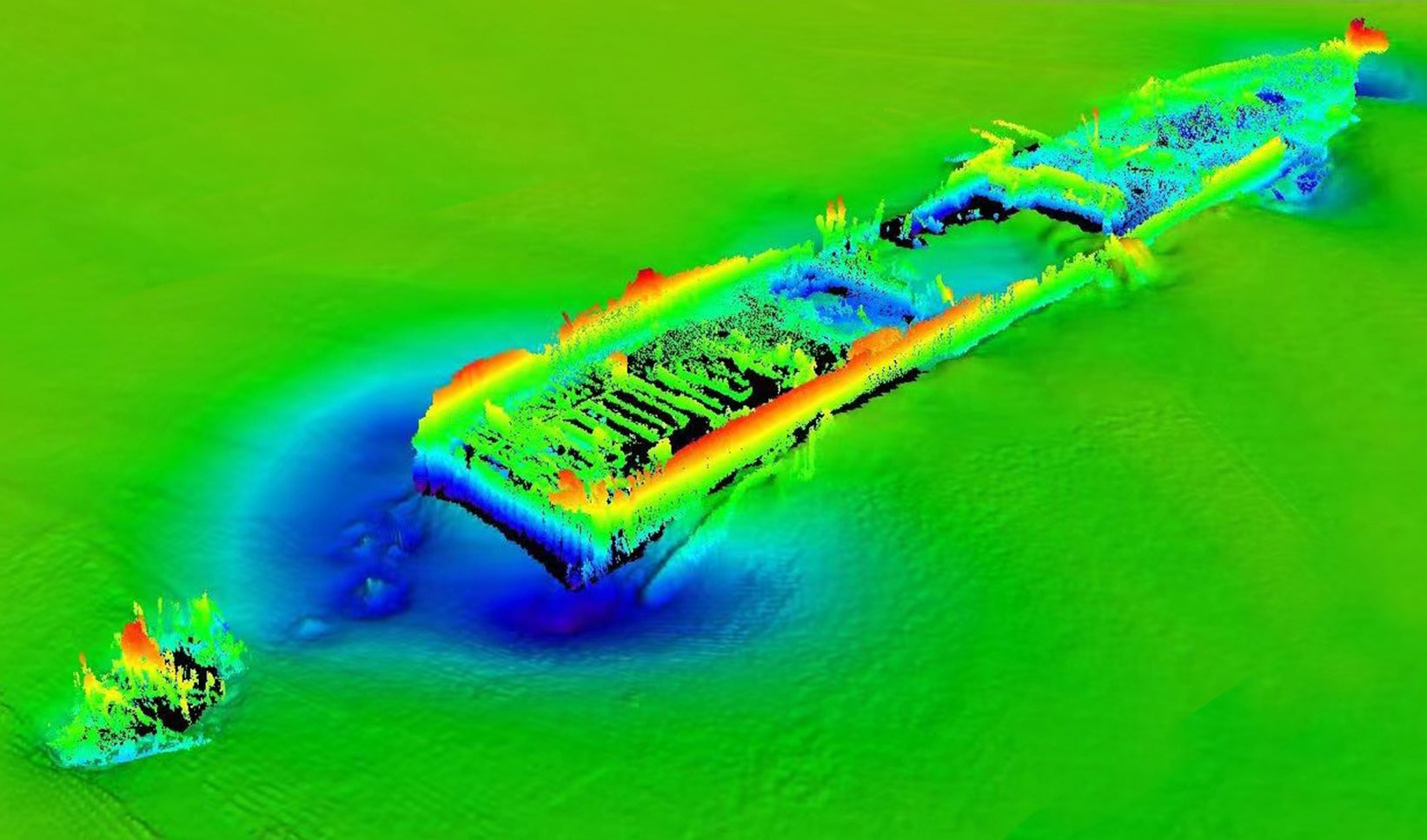 A sonar image of the wreck of the Lisbon Maru off the coast of Zhejiang province