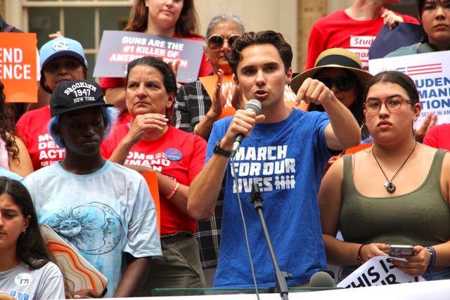 <p>March For Our Lives co-founder David Hogg speaks at a gun safety rally following a fatal shooting earlier in the week on the University of North Carolina at Chapel Hill campus, Wednesday, Aug. 30, 2023, in Chapel Hill, N.C. (AP Photo/Hannah Schoenbaum)</p>