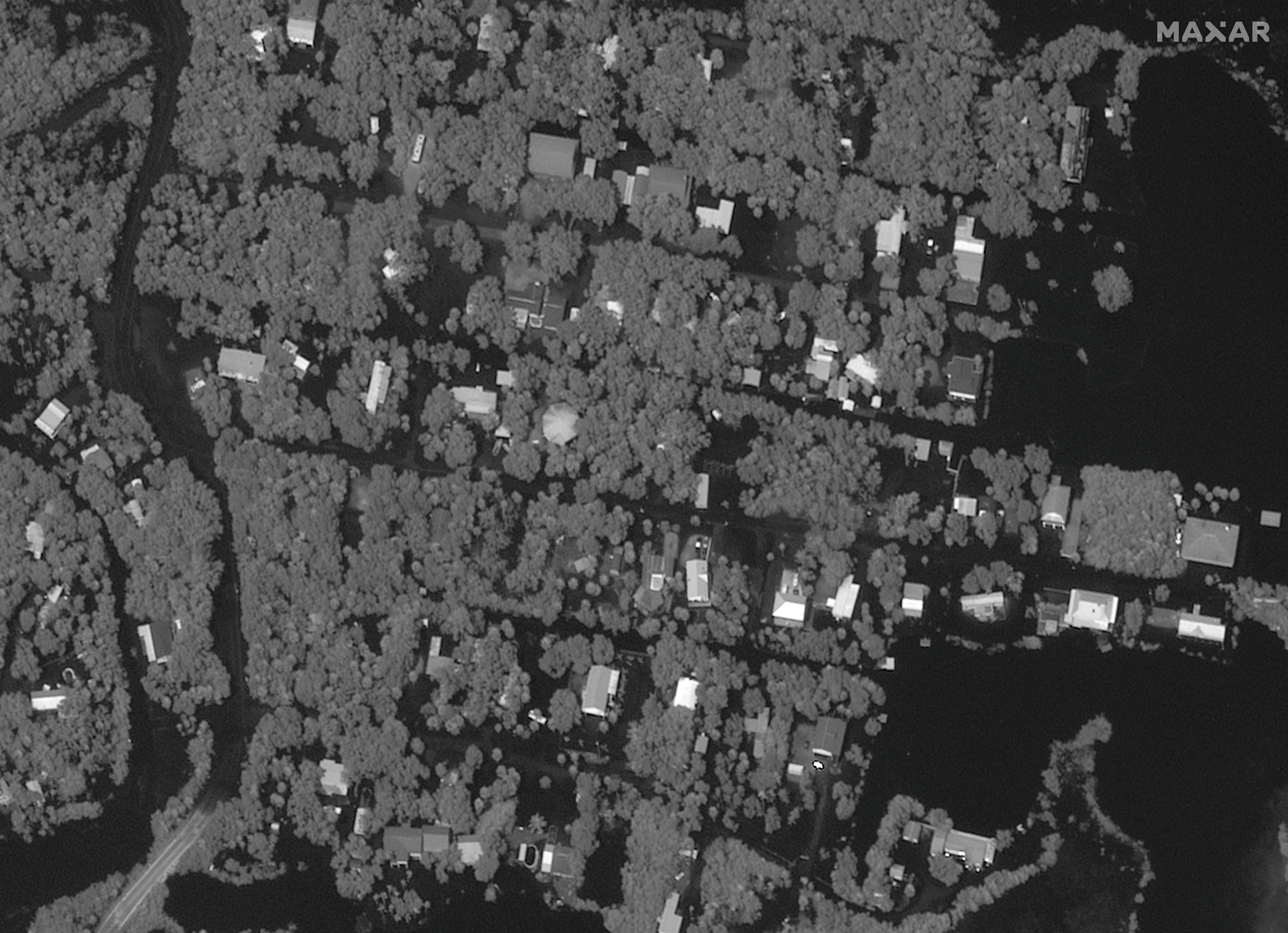 A satellite view shows the flooding in the aftermath of Hurricane Idalia in Ozello, Florida