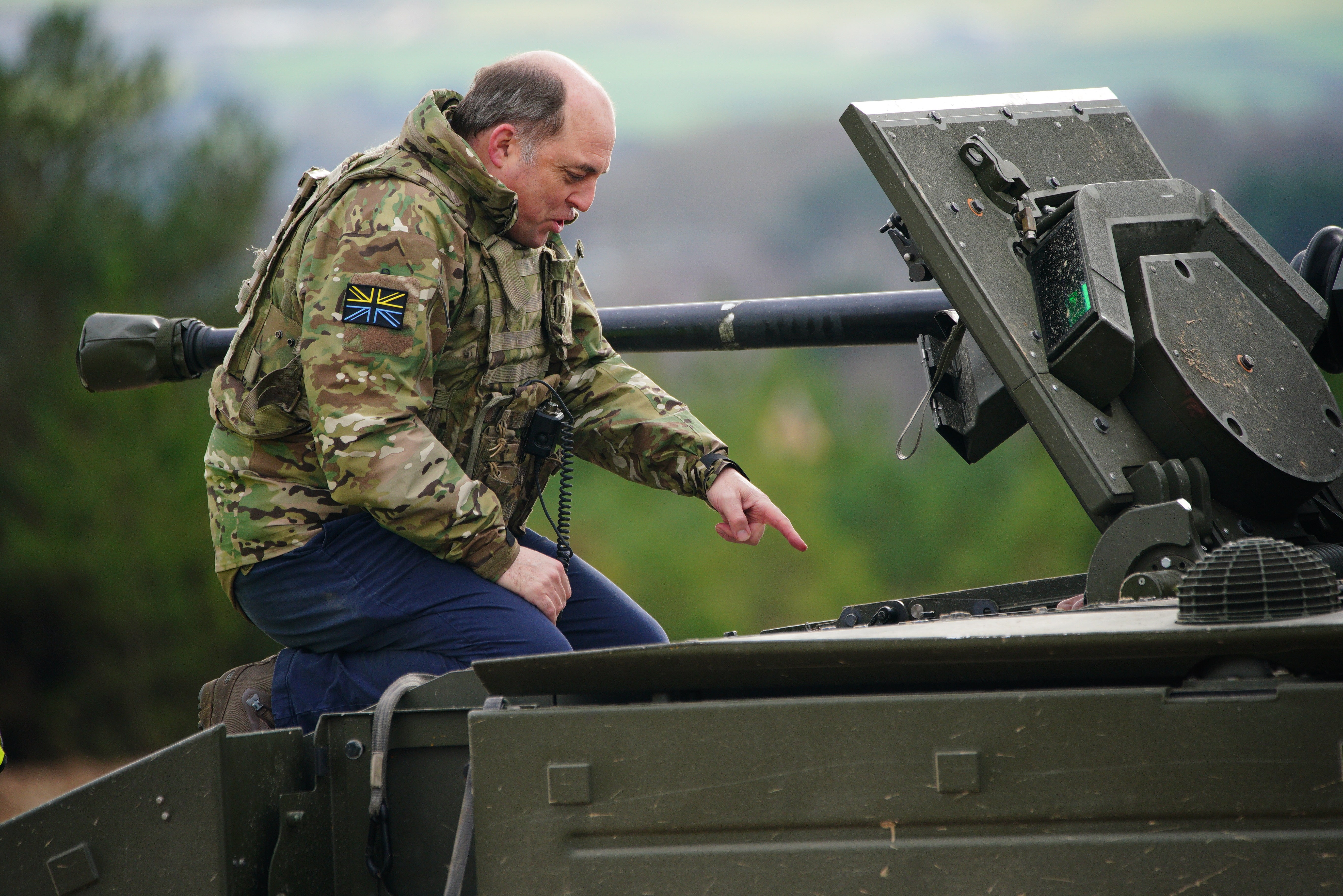Defence Secretary Ben Wallace during a visit to Bovington Camp, a British Army military base in Dorset, to view Ukrainian soldiers training on Challenger 2 tanks