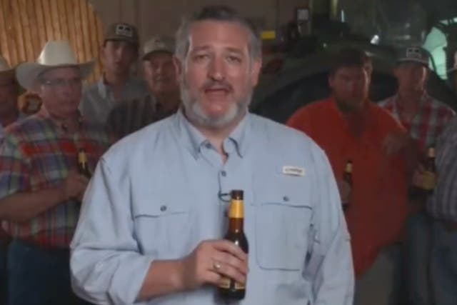 <p>Ted Cruz cradles a beer in a Newsmax interview</p>